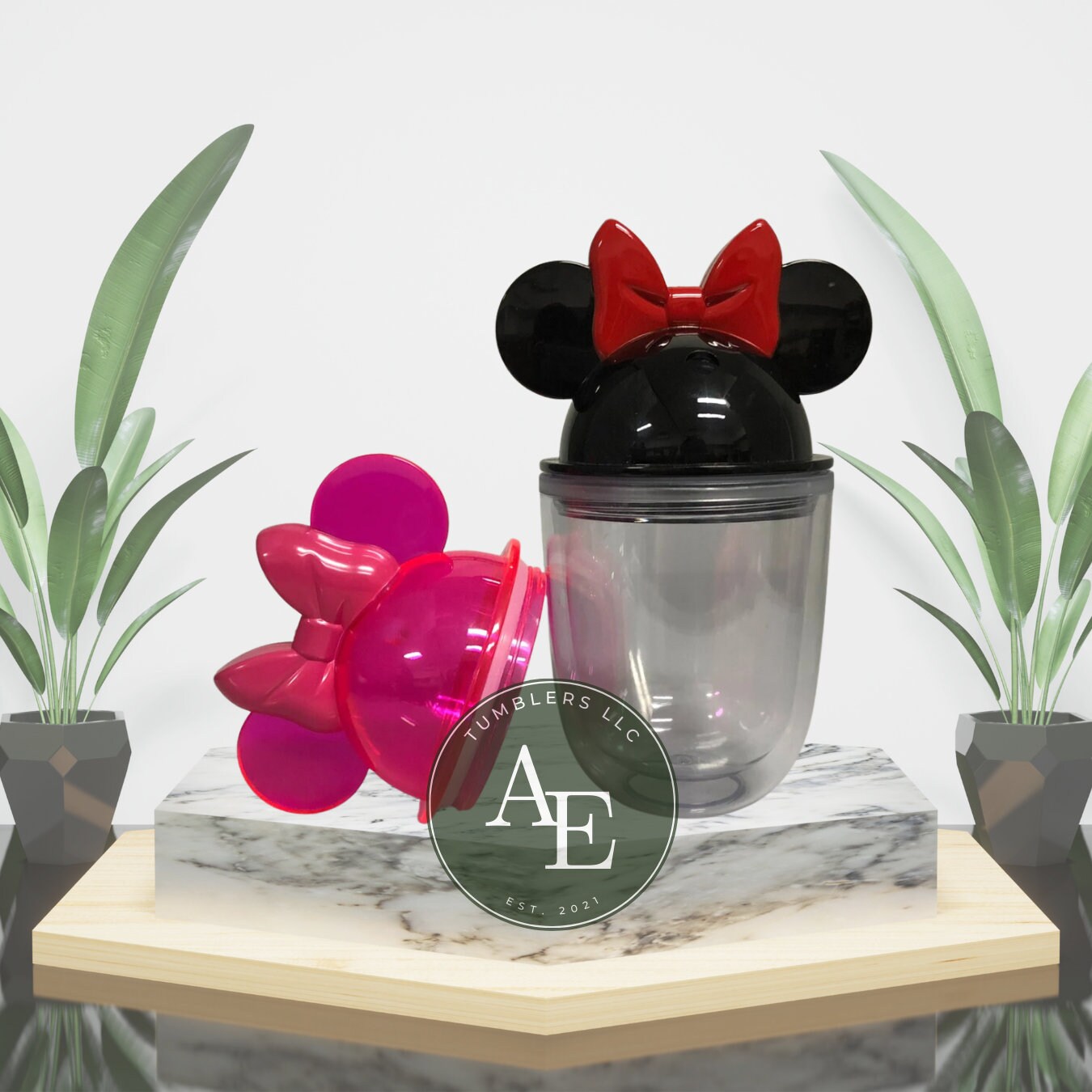 12oz Pink/Red mouse bow ears acrylic tumbler